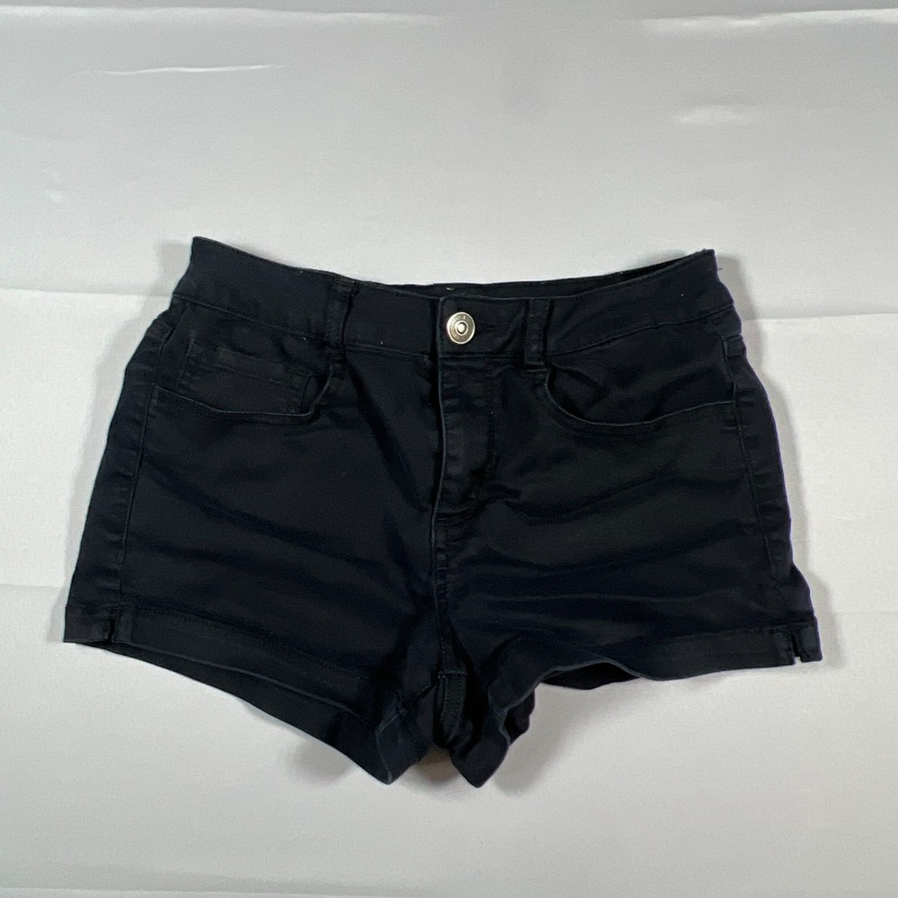 Rewash American Original Jean Shorts Women 9 Black Denim Cotton Stretch Mid Rise